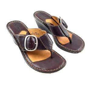 Born Brown Leather Thong Adjustable Strap Platform Sandals W61100 Sz 6
